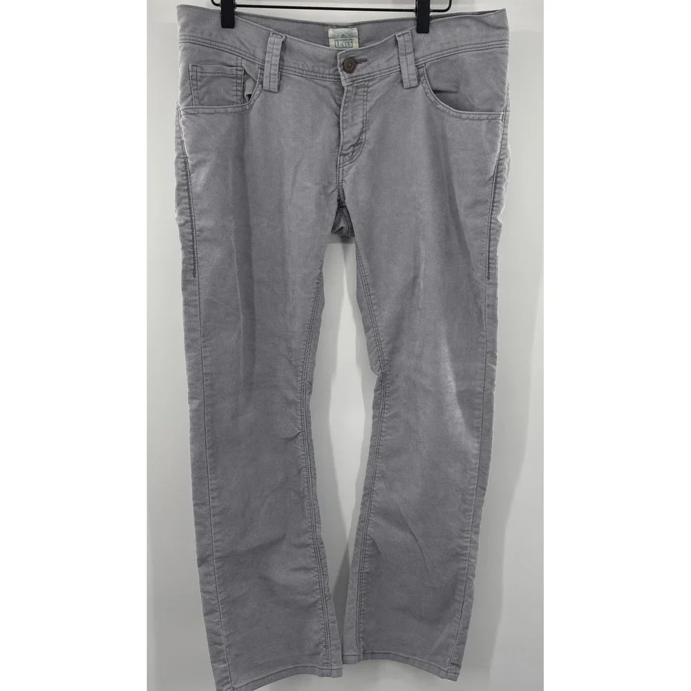 Levis 504 Slouch Straight Corduroy Pants Grey Womens Sz 35x31 Mid Rise Trousers‎